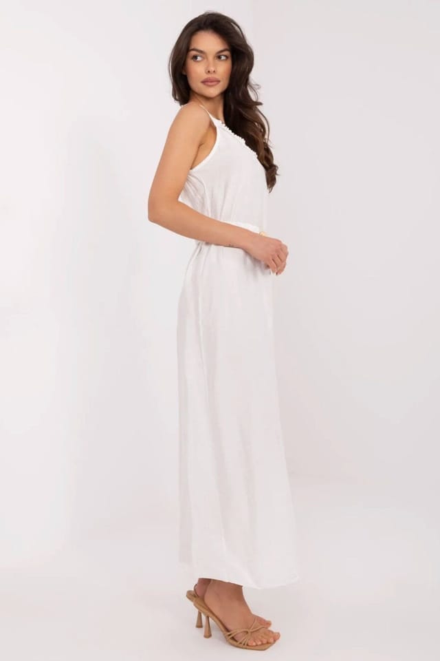 Love Lace Love Lace Women's V Neck Ruffle Viscose Maxi Dress with Belt in White - 2