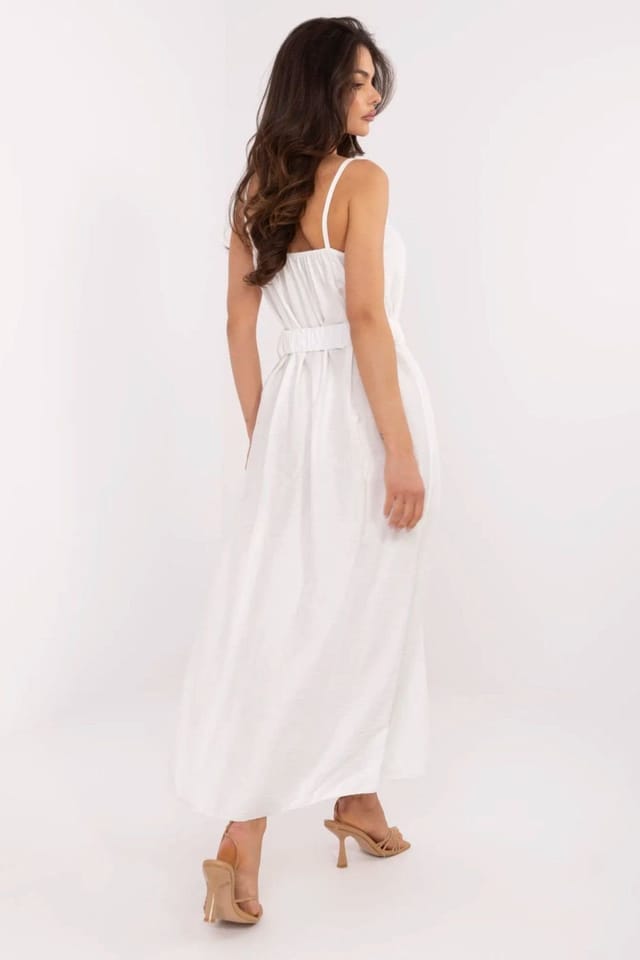 Love Lace Love Lace Women's V Neck Ruffle Viscose Maxi Dress with Belt in White - 3