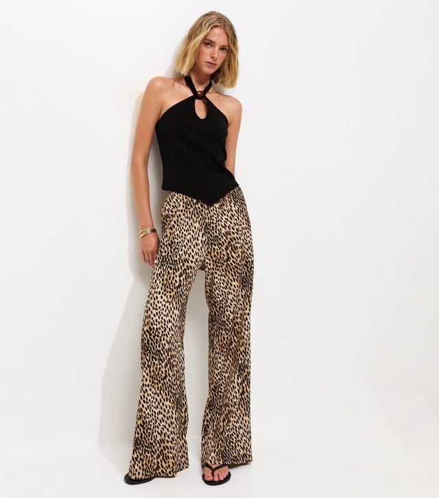 New Look Women's Brown Animal Print Wide Leg Trousers New Look - 2
