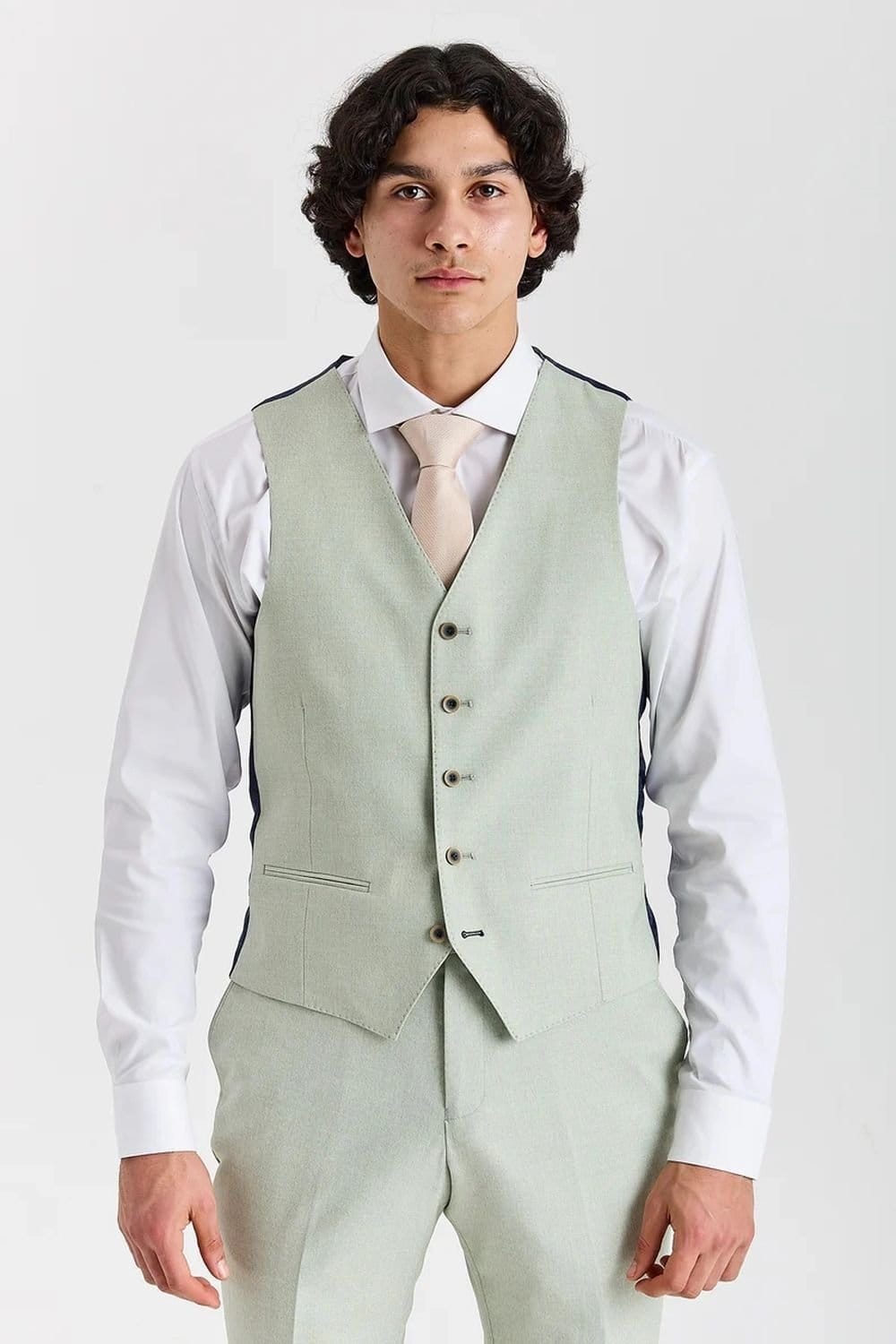 Paul Andrew Paul Andrew Men's Belmont Waistcoat Tailored Fit Summer Vest in Pale Green - 1