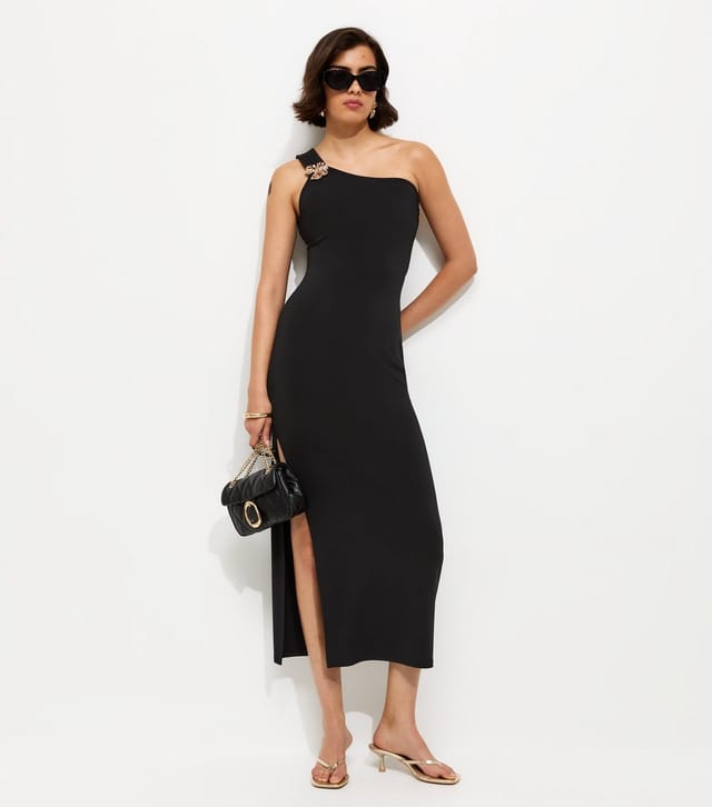 New Look Women's Black Flower Charm One Shoulder Midi Dress New Look - 2