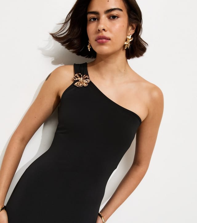New Look Women's Black Flower Charm One Shoulder Midi Dress New Look - 3