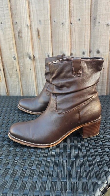 Roberto Vianni Vintage Y2K Brown Leather Ankle Boots Western Boho Block Heel UK 6.5