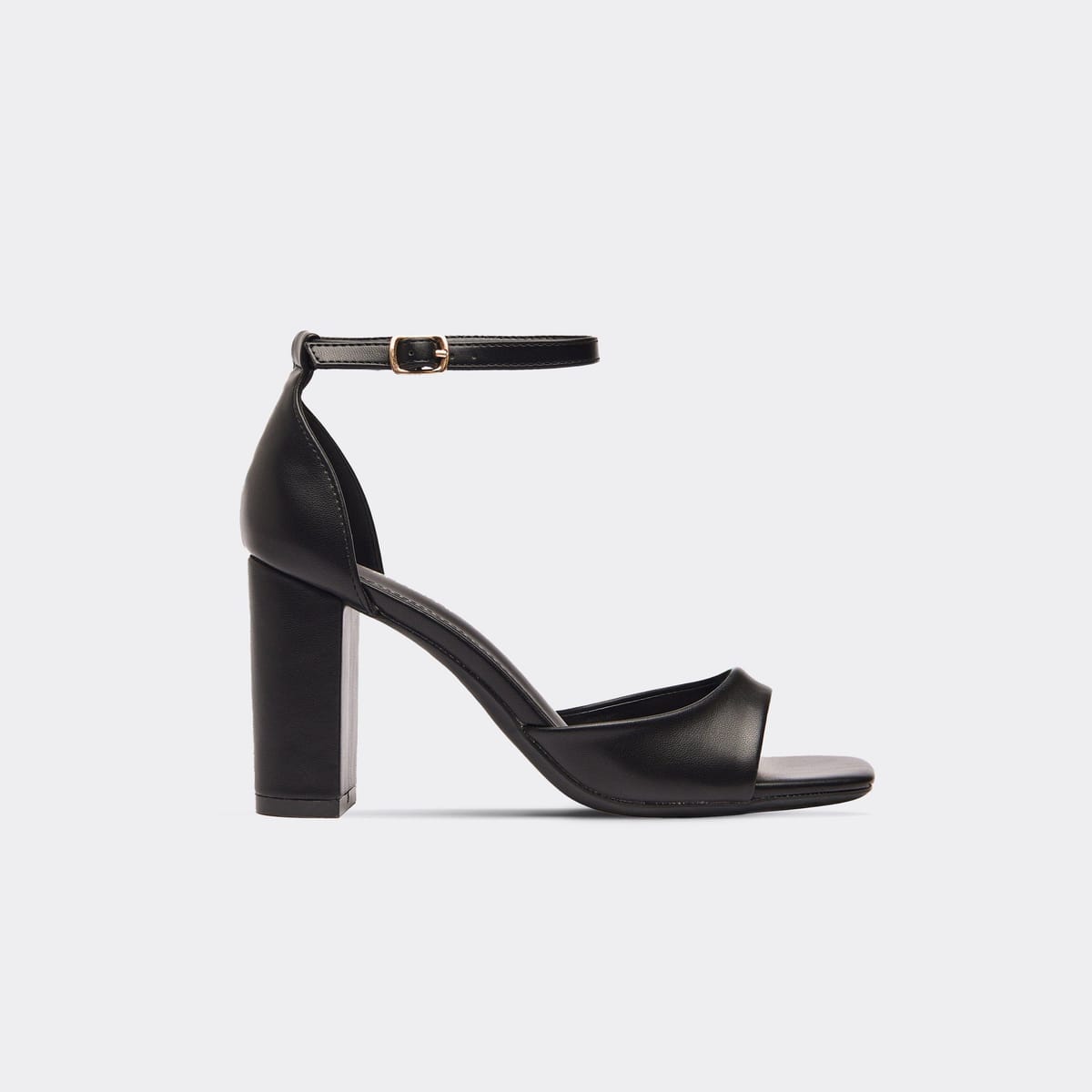 EGO Buddi Ankle Strap Peep Toe Block Heel In Black Faux Leather, Women's Size UK 3 - 1
