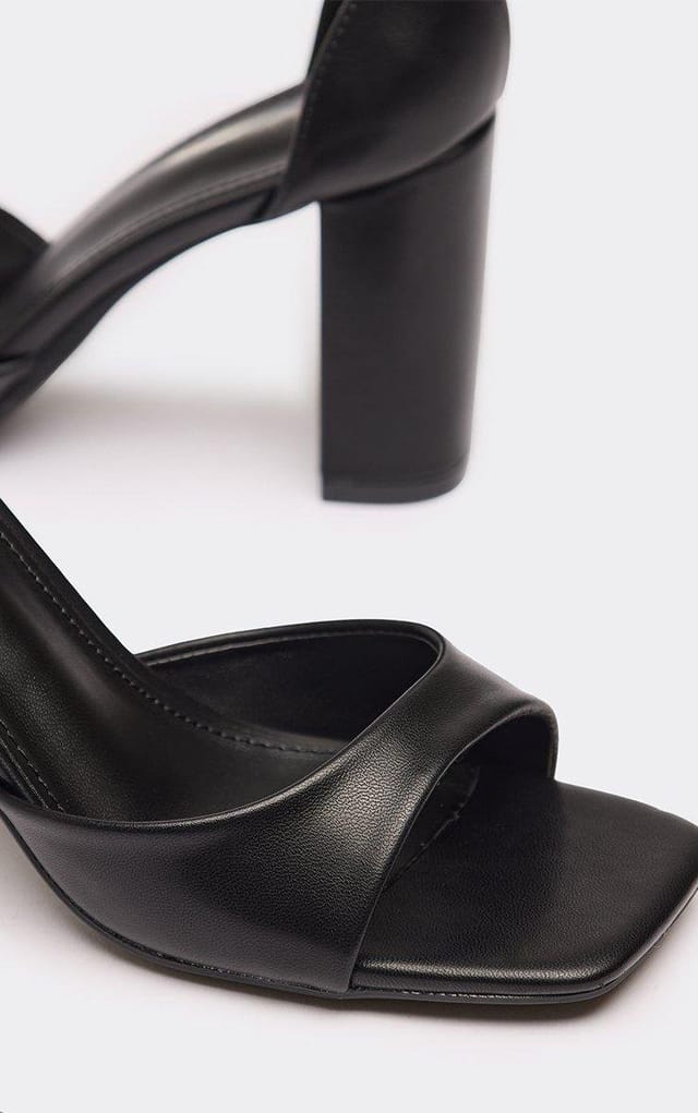 EGO Buddi Ankle Strap Peep Toe Block Heel In Black Faux Leather, Women's Size UK 3 - 2