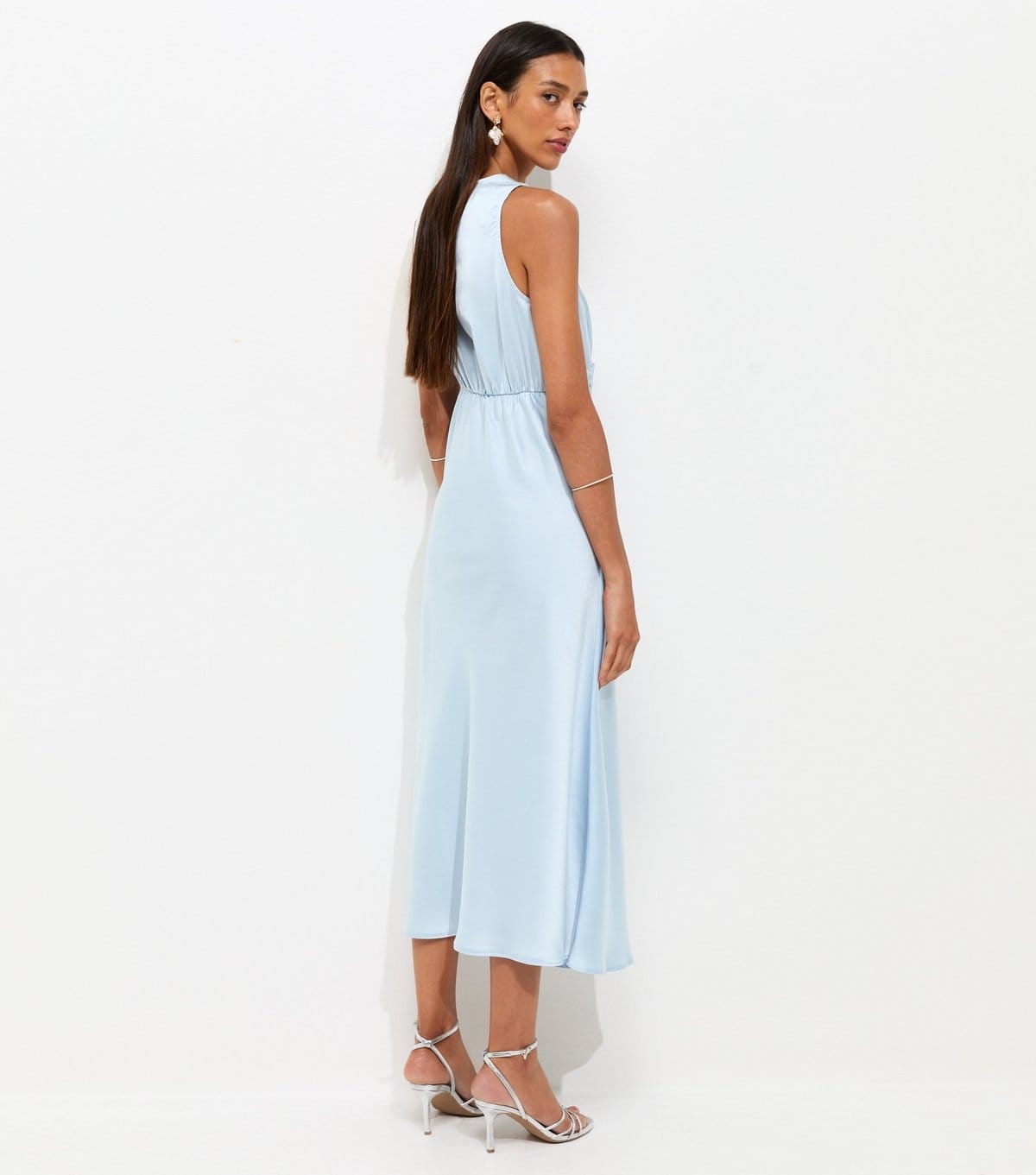 New Look Women's Blue Satin Lace Trimmed V-Neck Midi Dress New Look - 4
