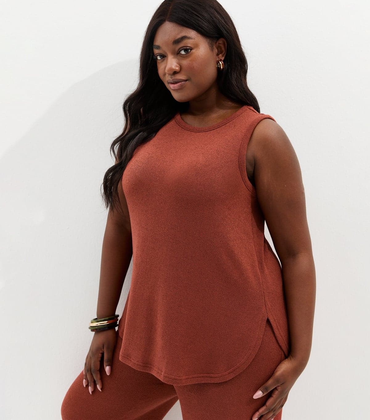 New Look Women's Plus Size Dark Red Textured Longline Vest Curves New Look