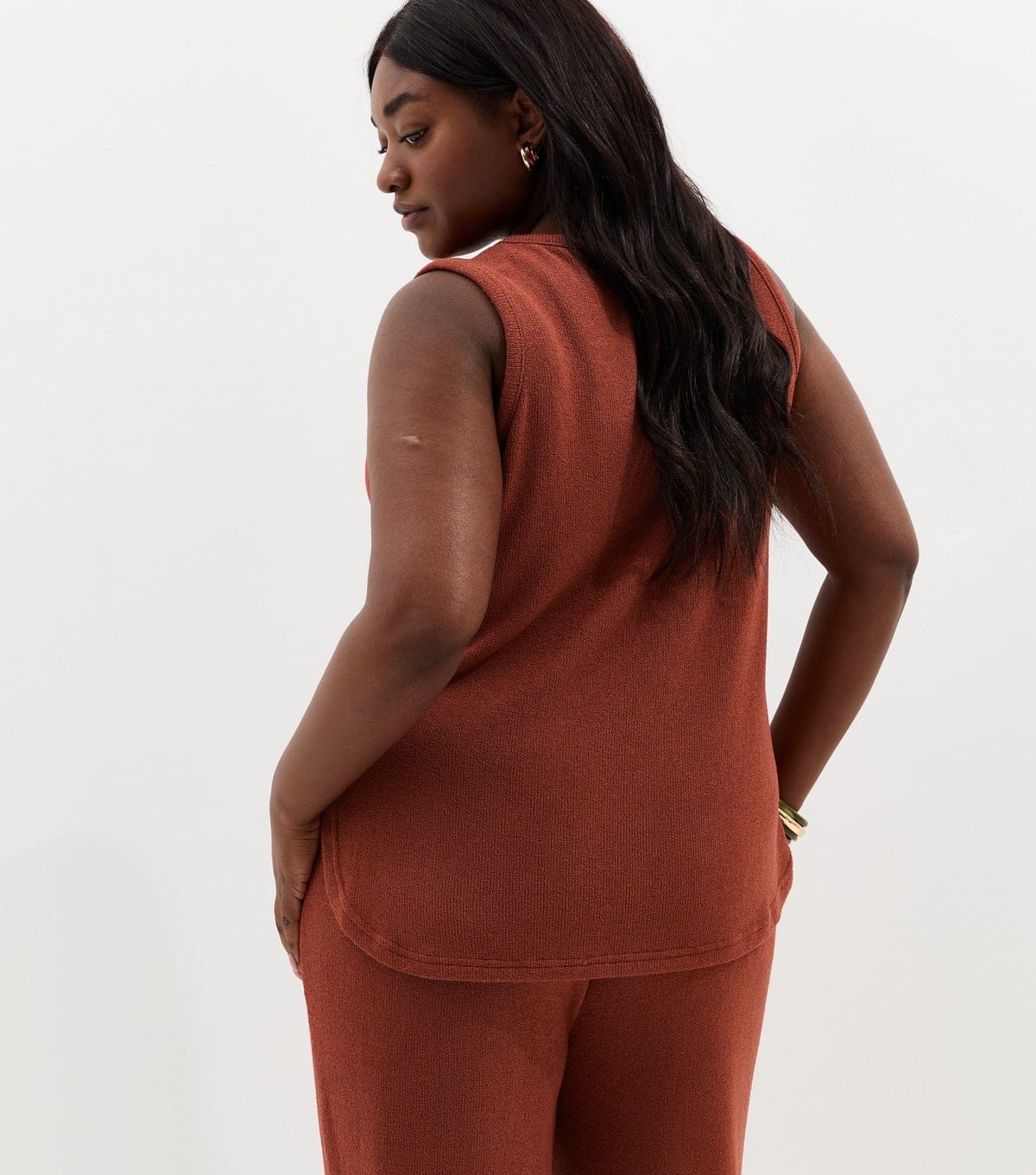 New Look Women's Plus Size Dark Red Textured Longline Vest Curves New Look - 4