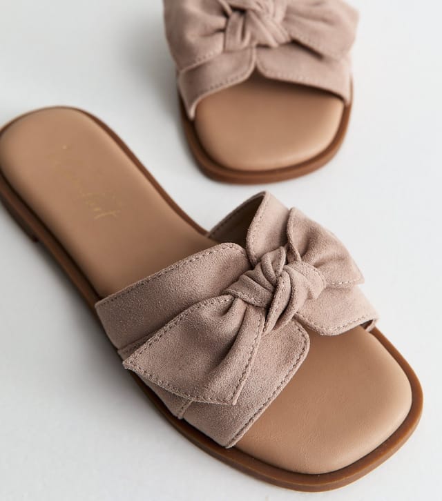 New Look Women's Wide Fit Mink Faux Suede Bow Front Sandals Vegan New Look - 3