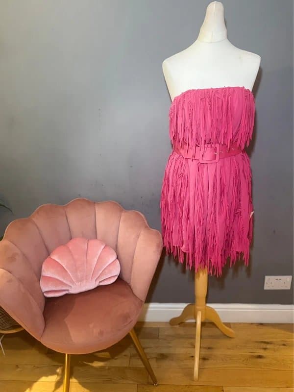 ASOS Design Grp A:Hot Pink Fringe Strapless Party Dress with Belt