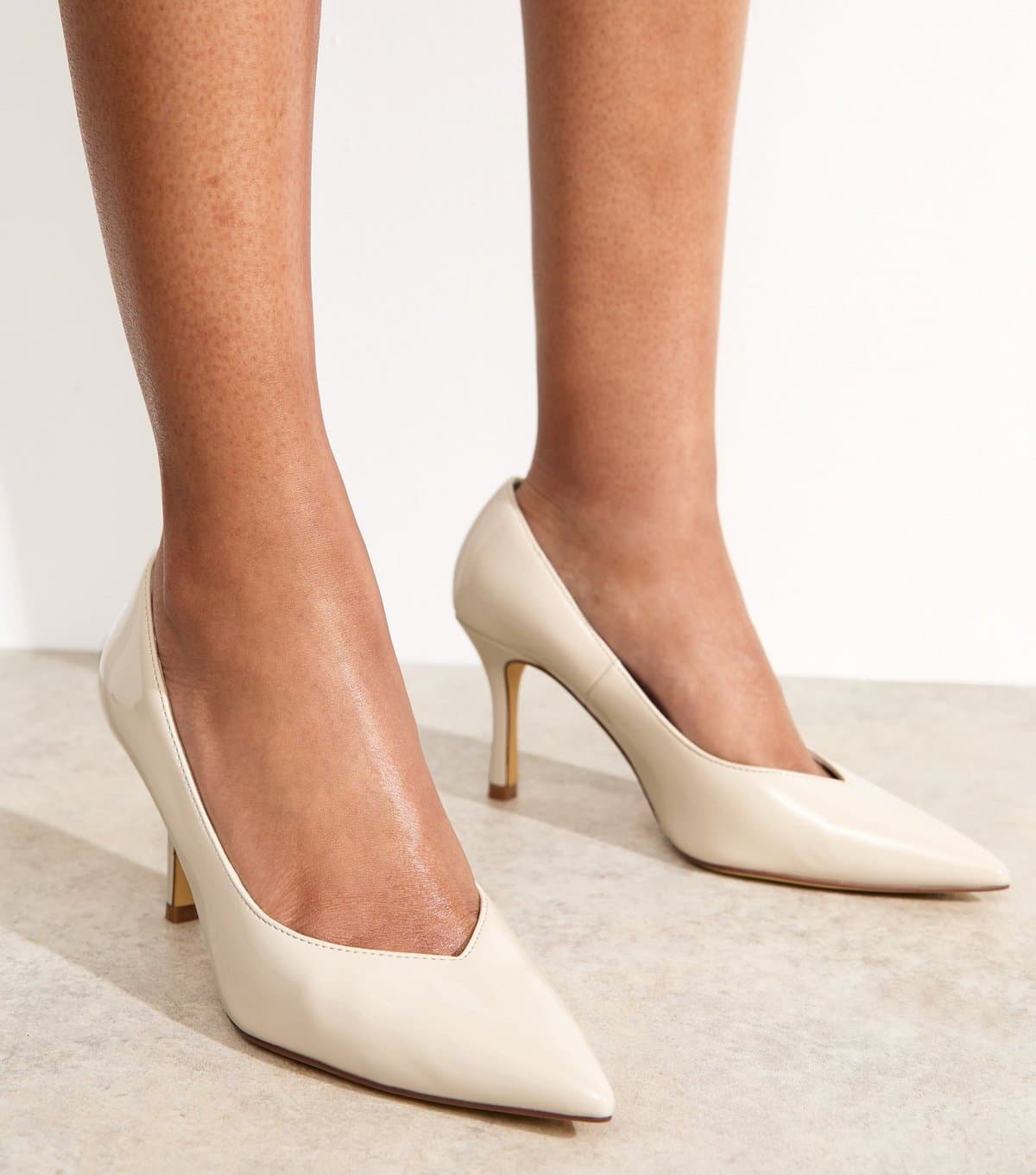 New Look New Look Off White Faux Patent Court Shoes