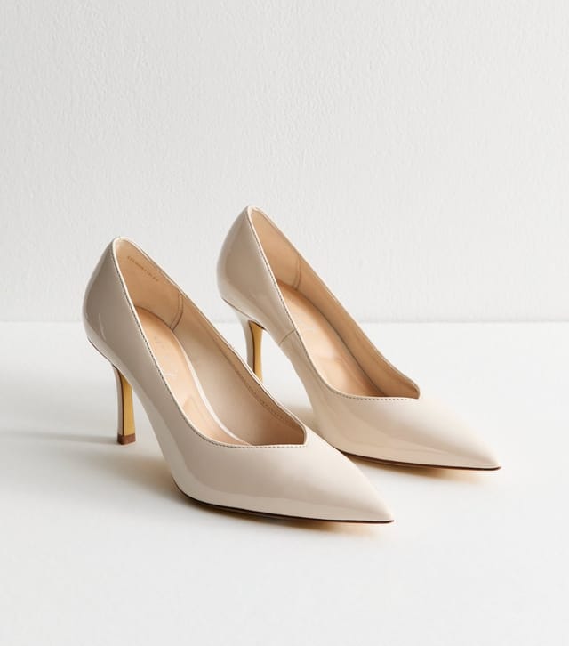 New Look Women's Off White faux Patent Court Shoes Vegan New Look - 3