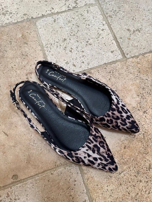 New Look New Look leopard print satin pointed flat sling-back shoes Size 7