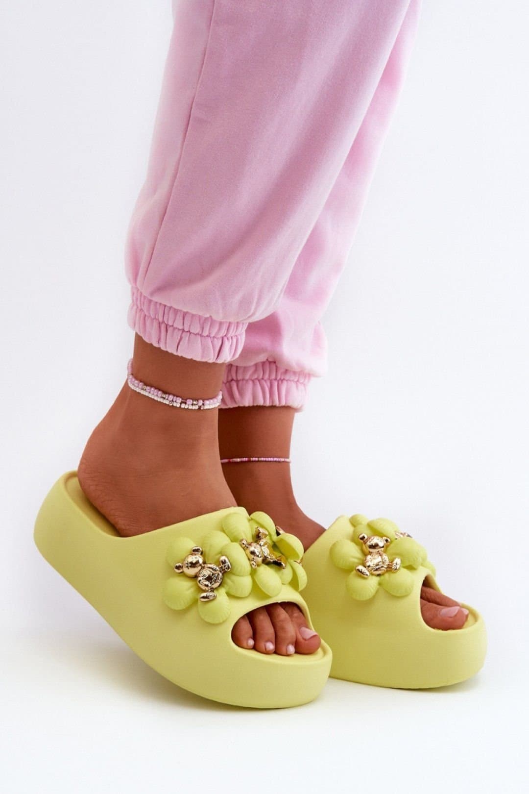 Love Lace Love Lace Women's Lightweight Foam Sliders for Summer Comfort & Stability in Green