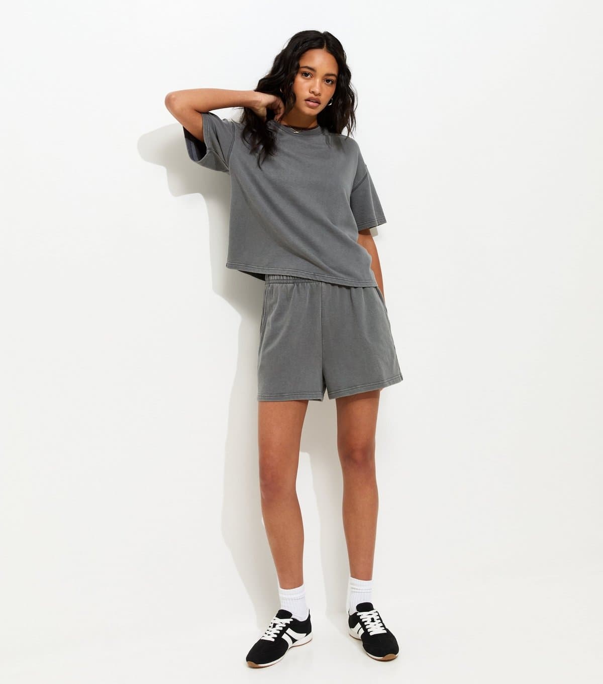 New Look Women's Dark Grey Acid Wash Jogger Shorts New Look