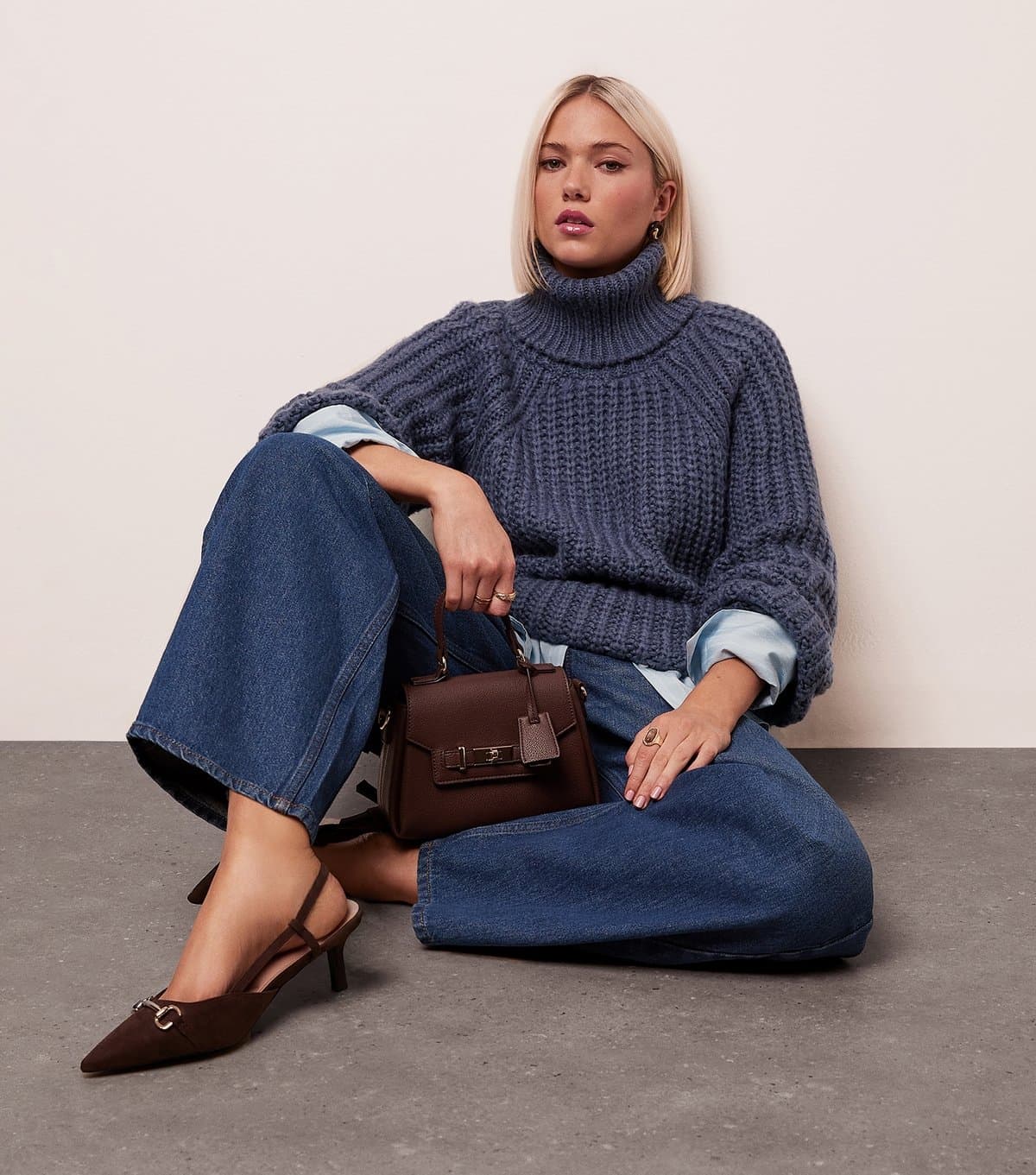 New Look Women's Blue Chunky Knit Roll Neck Jumper New Look