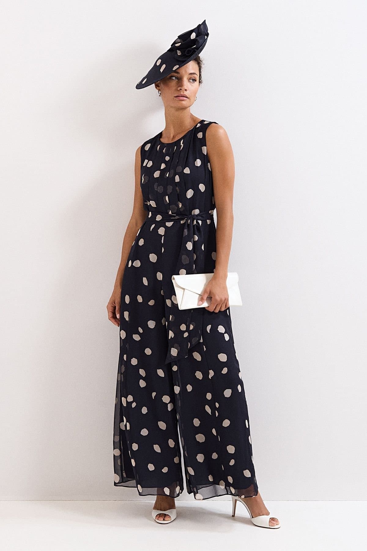 Phase Eight Phase Eight Women's Maxine Spot Tie-Waist Maxi Jumpsuit in Dark Navy