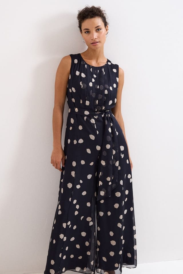 Phase Eight Phase Eight Women's Maxine Spot Tie-Waist Maxi Jumpsuit in Dark Navy - 3