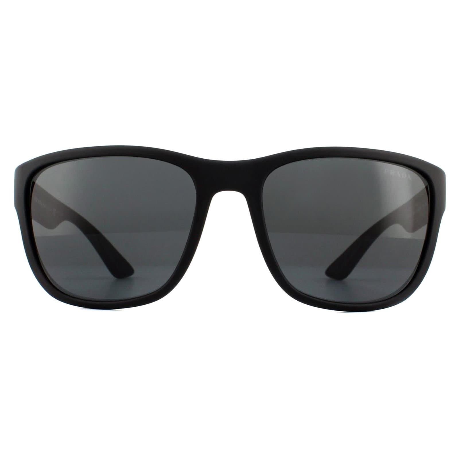 Prada Sport Prada Sport Men's Rectangle Black Rubber Grey Sunglasses