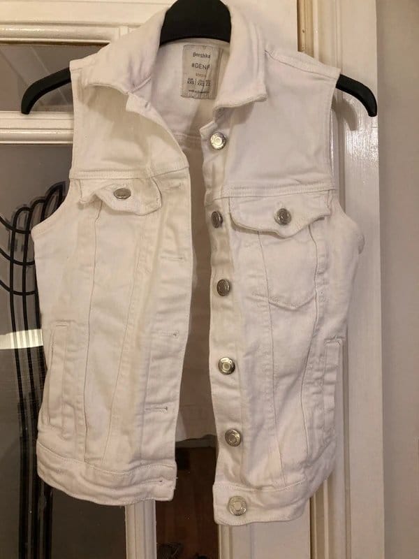 Bershka White Denim Waistcoat XXS Size 4-6