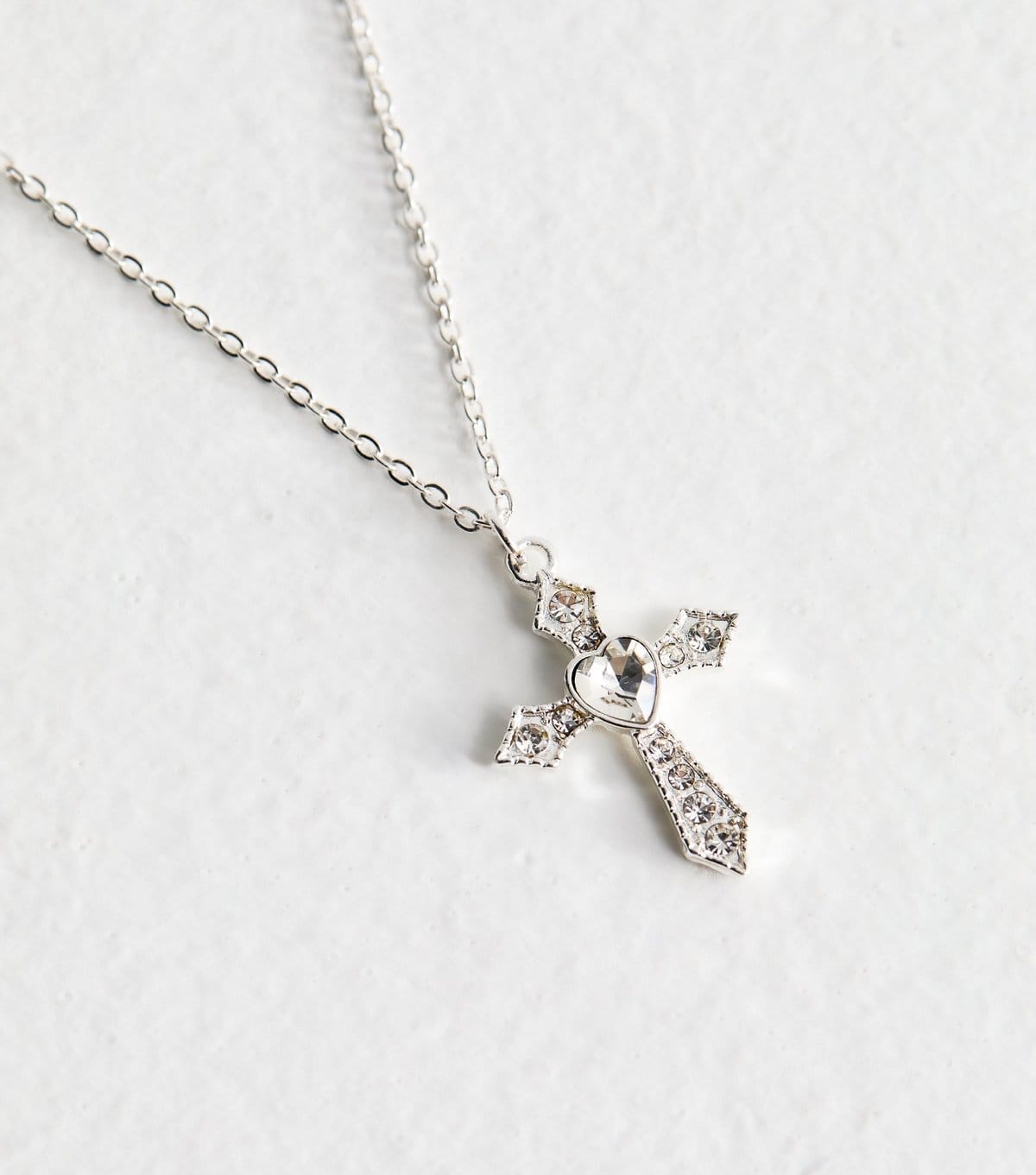 New Look Silver Tone Diamanté Cross Necklace New Look - 4