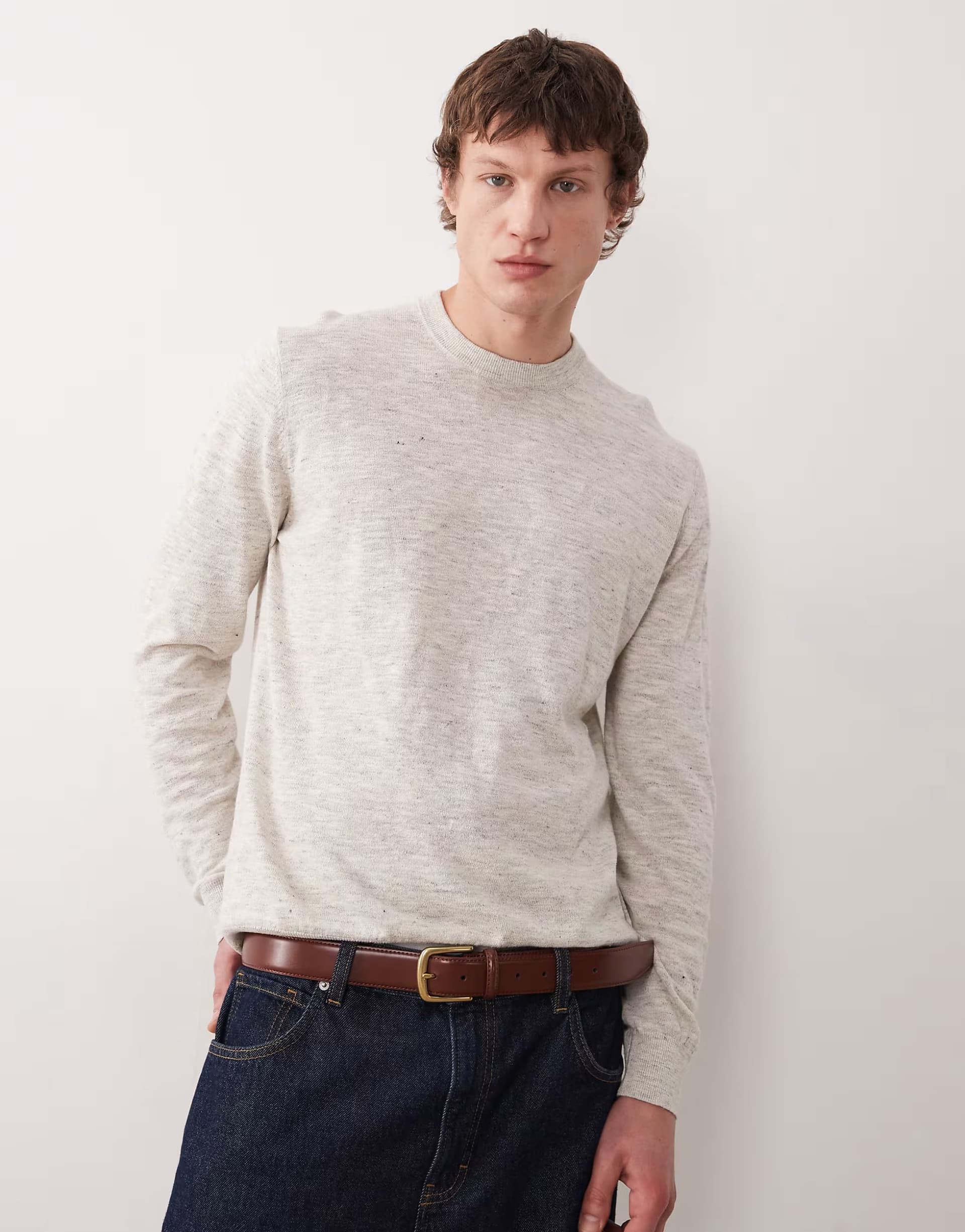 ASOS Barbour Flaxby linen blend crew neck knit jumper in beige