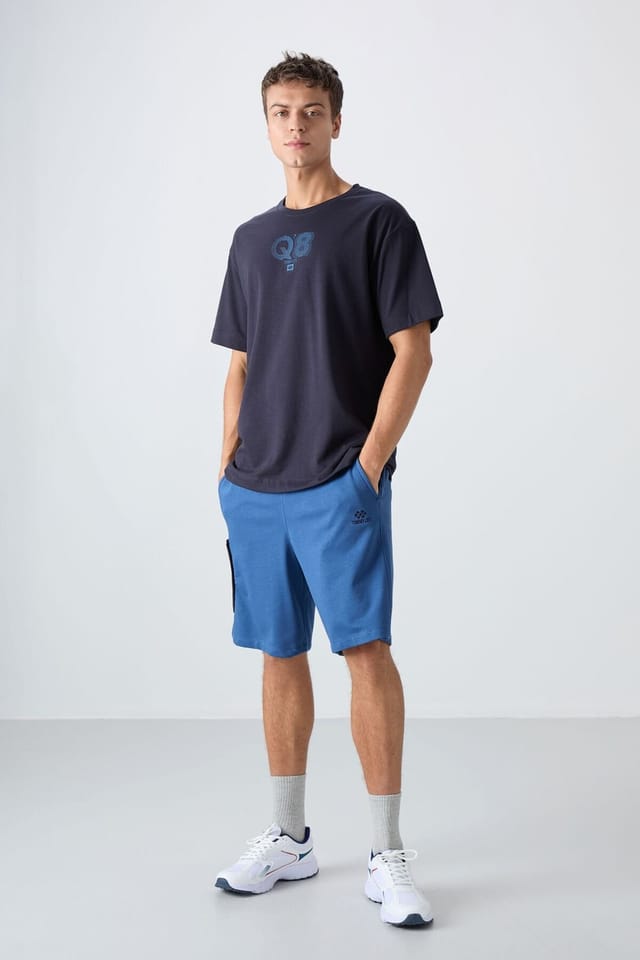 Tommy Life Tommy Life Men's Oversized Printed Logo Crew Neck T-Shirt in Navy - 2