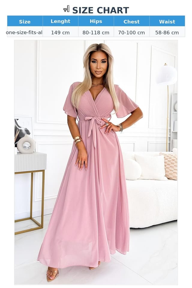 Love Lace Love Lace Women's Basic Long Chiffon Dress Pleated Neck Tie in Pink - 3