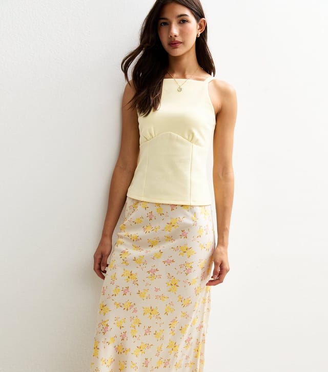 New Look Women's Yellow Floral Print Bias Cut Midi Skirt New Look - 2