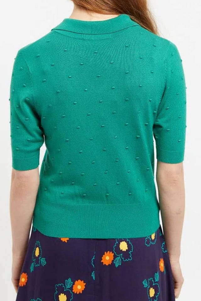 Louche Louche Women's Josephina Raindrops Textured Short Sleeve Collared Sweater Green - 3