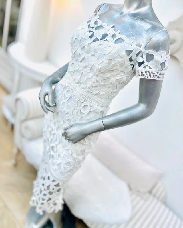 chi chi london Chi Chi London Bridal white lace lined Bardot midi dress 10-12