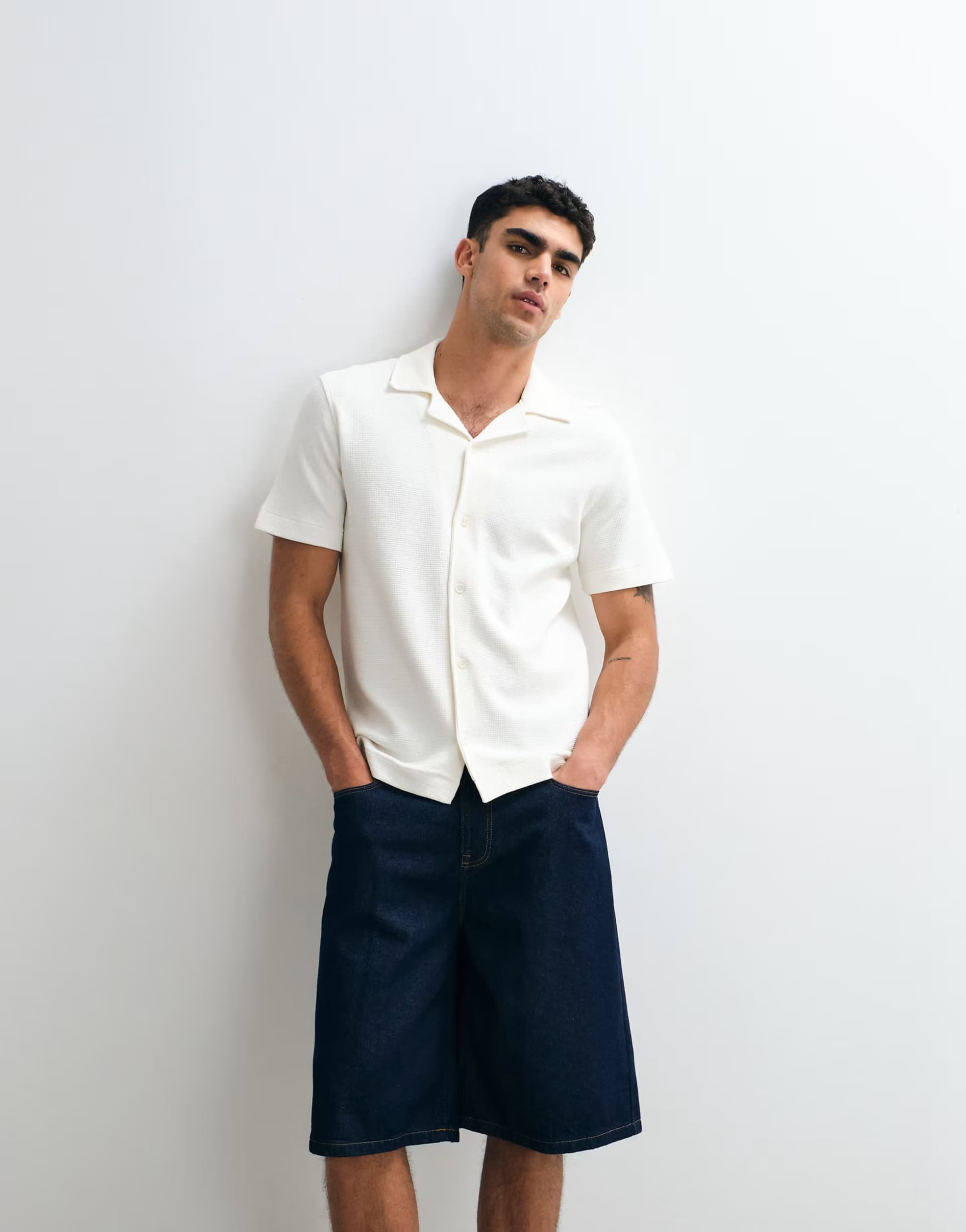 ASOS Mango waffle textured short sleeve shirt co-ord in ecru