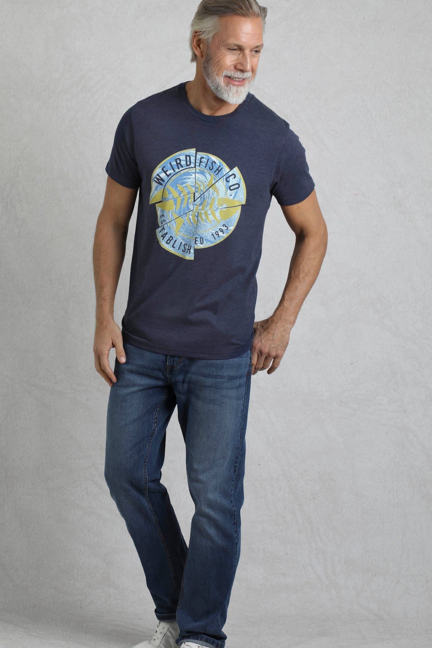 Weird Fish Weird Fish Men's Vortex Front Print Graphic T-Shirt in Dark Blue