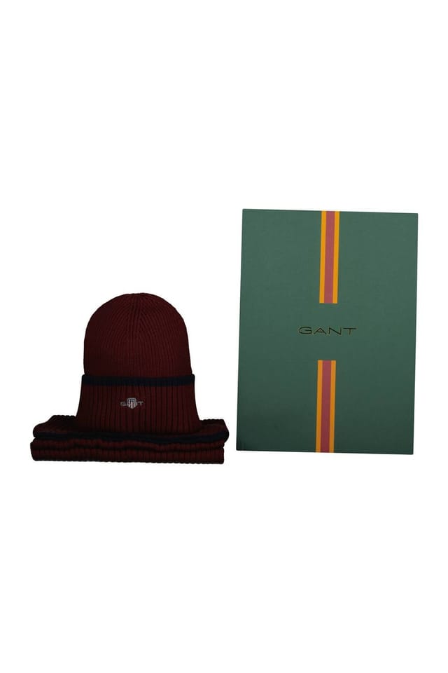 Gant Gant Men's Essential Gift Hat & Scarf Set Burgundy - 2
