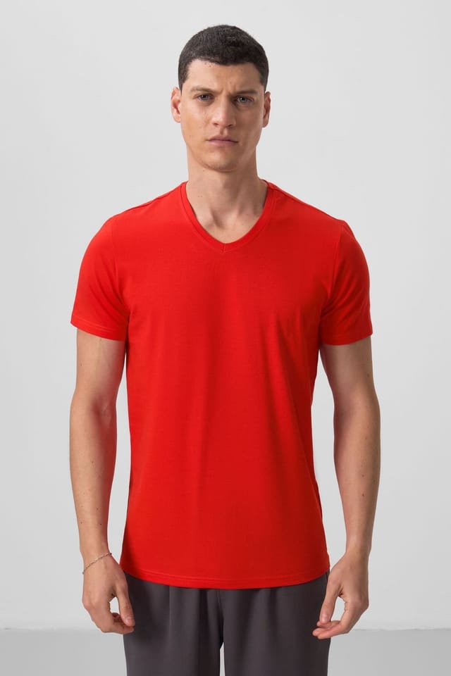 Tommy Life Tommy Life Men's V-Neck Short Sleeve T-Shirt in Red - 2