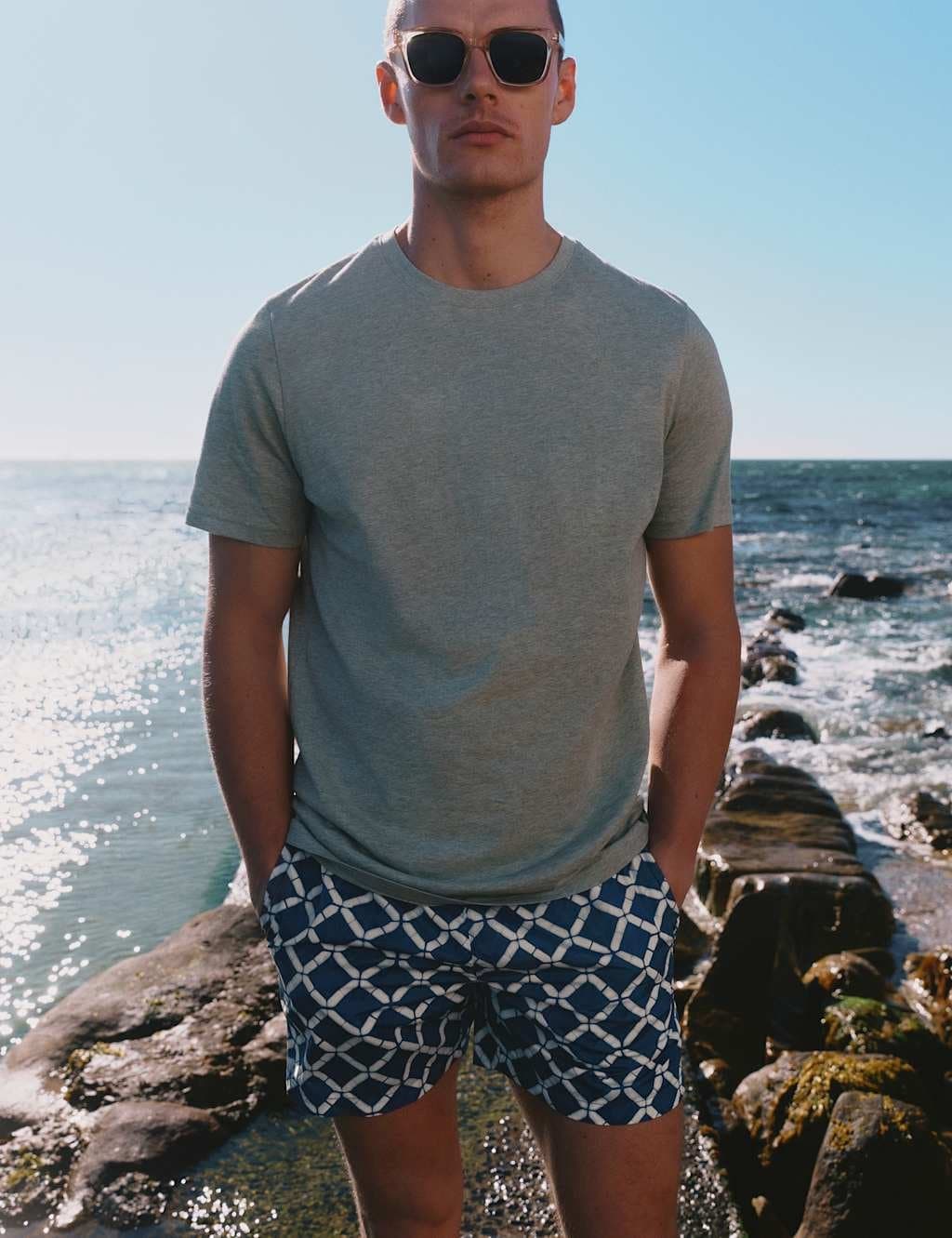 Marks & Spencer M&S Quick Dry Printed Swim Shorts Dark Marine