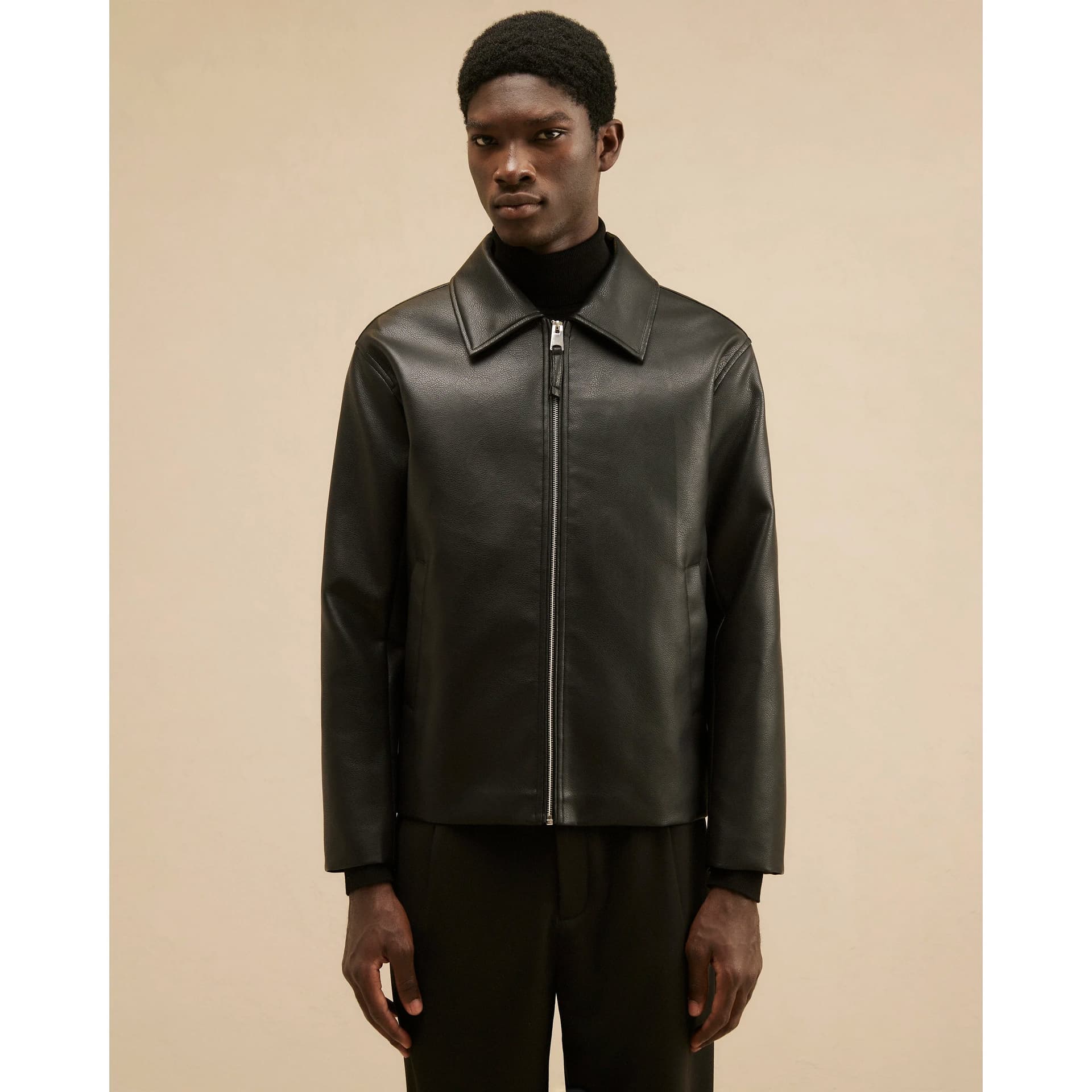 River Island Mens River Island Black Faux Leather Harrington Zip Jacket
