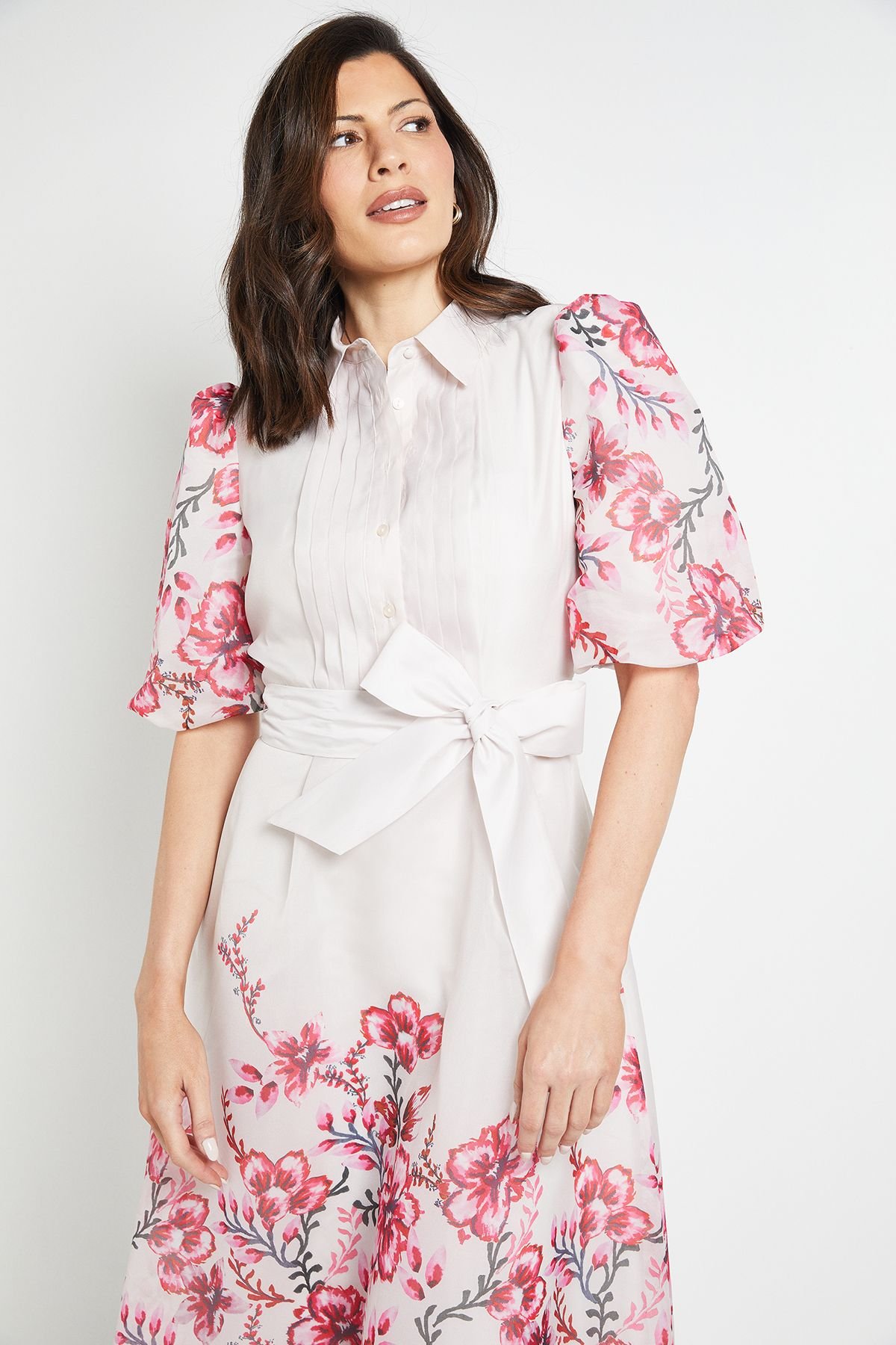 Wallis Wallis Women's Floral Organza Pintuck Midi Shirt Dress in Ivory - 4