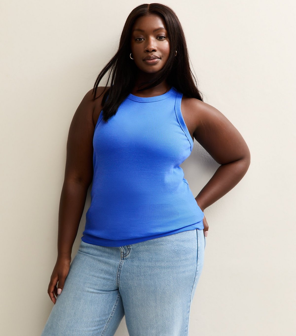 New Look Women's Plus Size Blue Ribbed Racerback Vest Curves New Look - 2