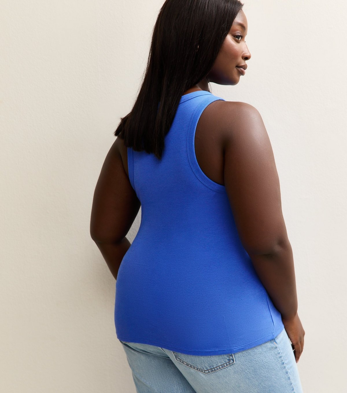 New Look Women's Plus Size Blue Ribbed Racerback Vest Curves New Look - 4