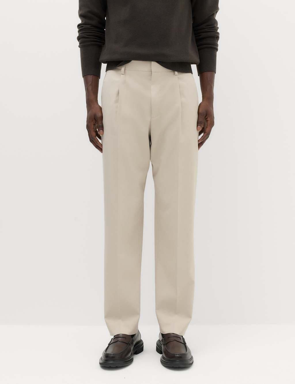 Marks & Spencer M&S Relaxed Fit Smart Stretch Trousers Putty