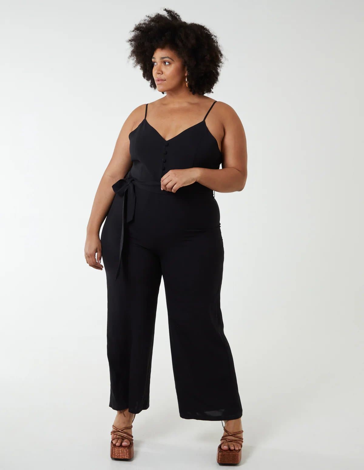 Blue Vanilla Curve Button Front Strappy Jumpsuit
