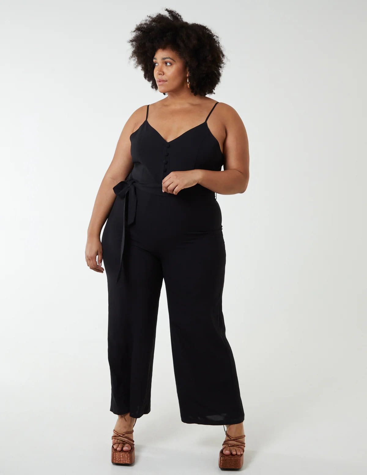 Curve Button Front Strappy Jumpsuit