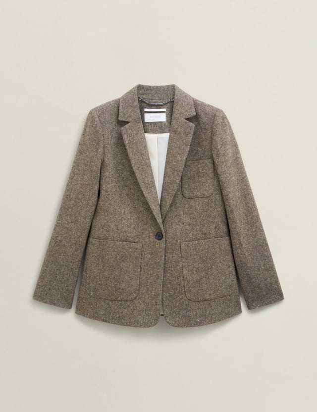 Hobbs London Hobbs London Women's Elvie Long Sleeve Collared Blazer Jacket in Brown - 2