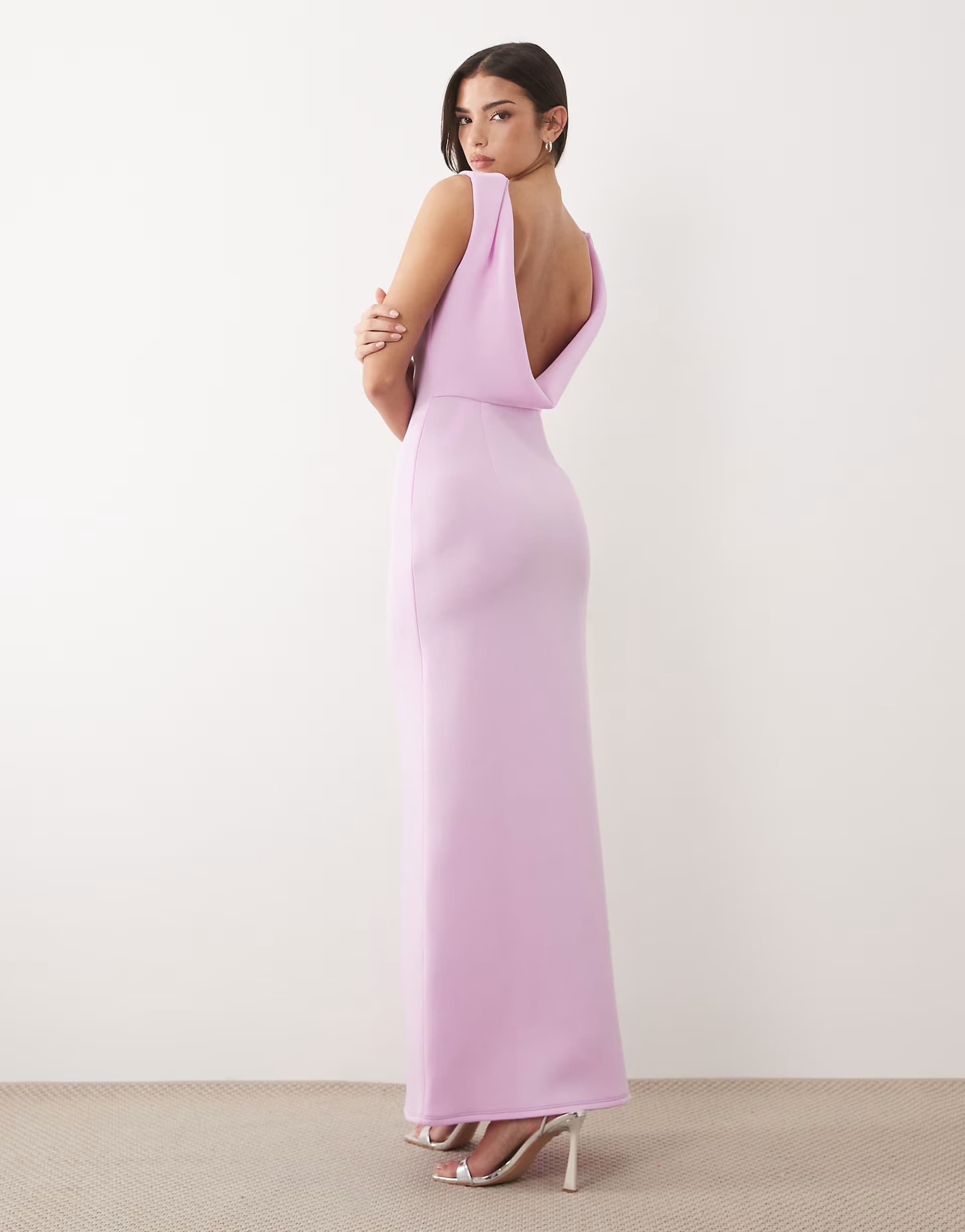 ASOS ASOS DESIGN structured scoop neck maxi with open back in lilac scuba-style fabric