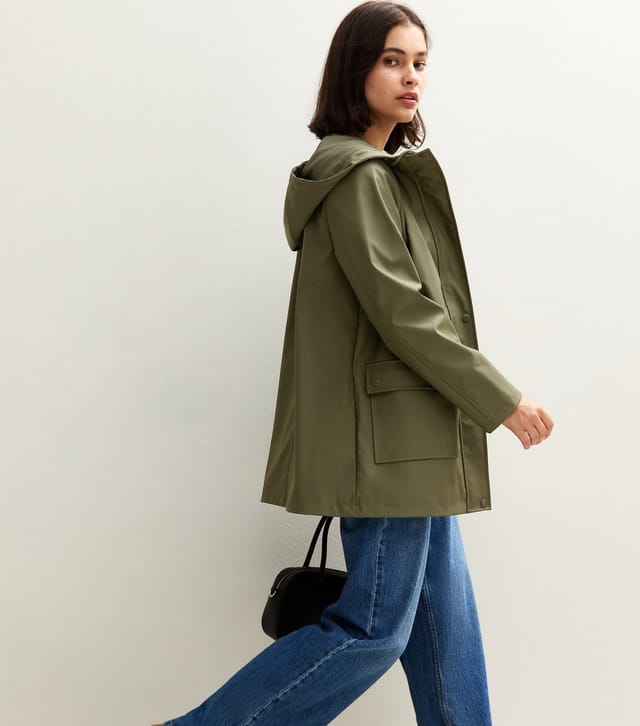 New Look Women's Dark Khaki Shower Resistant Lined Anorak Raincoat New Look - 2