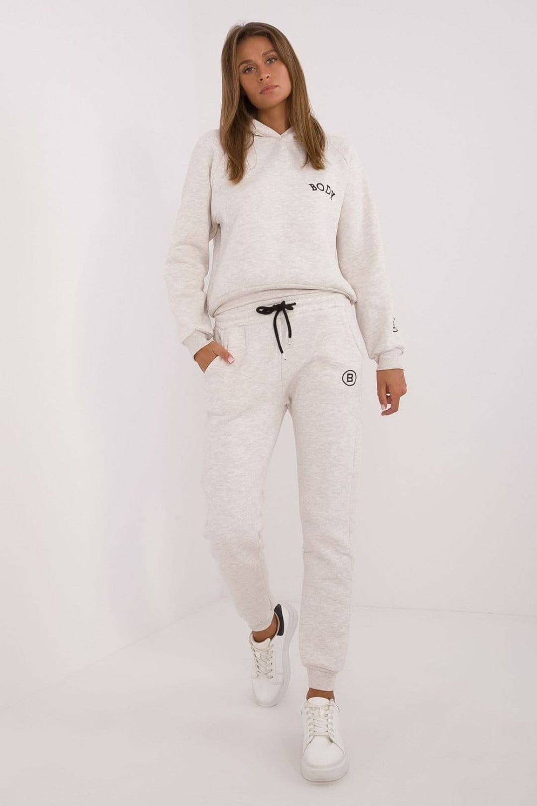 Love Lace Beige Cotton/Polyester Hooded Sweatshirt & Pants Set