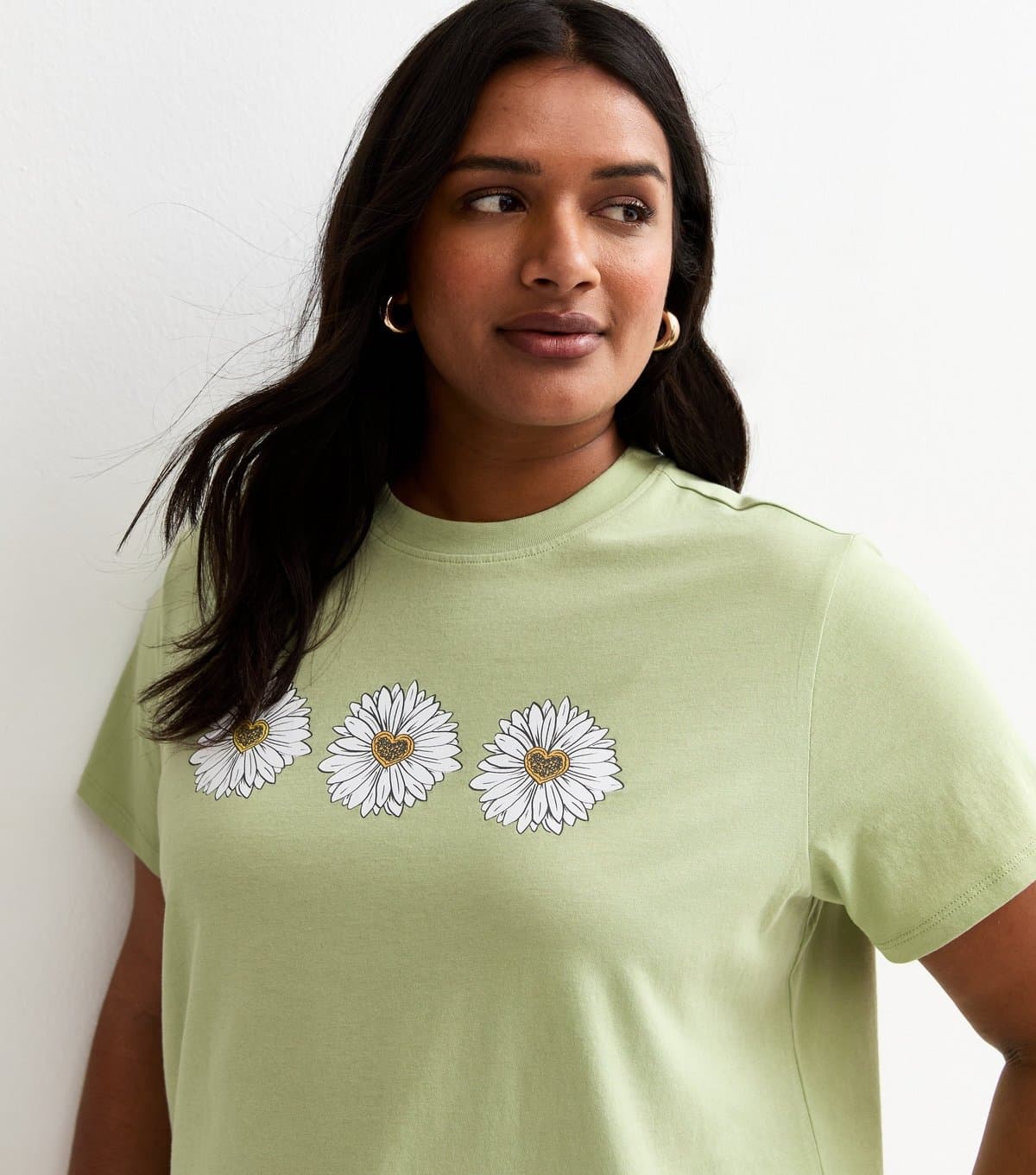 New Look Women's Plus Size Light Green Cotton Daisy T-Shirt Curves New Look