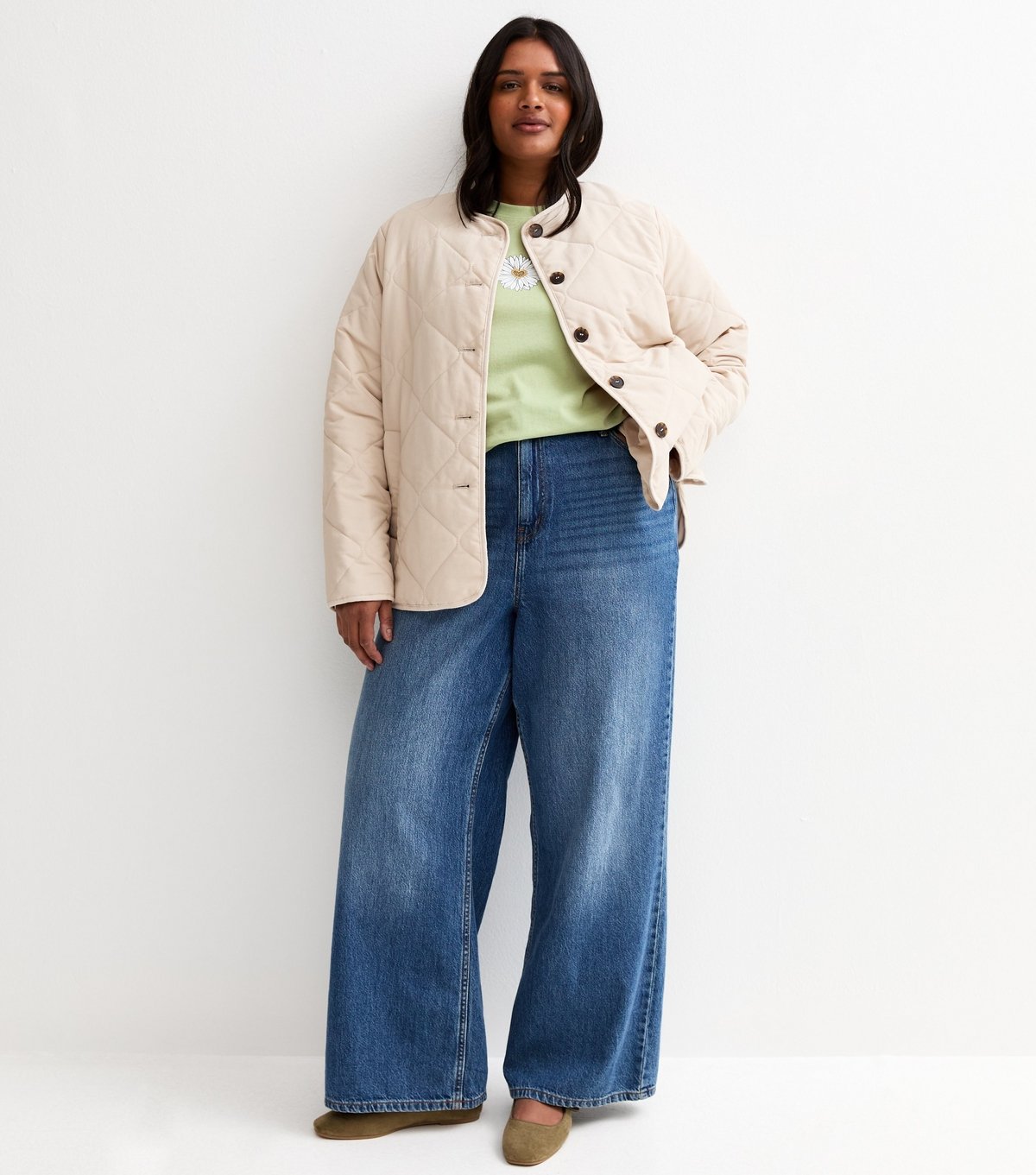 New Look Women's Plus Size Light Green Cotton Daisy T-Shirt Curves New Look - 3