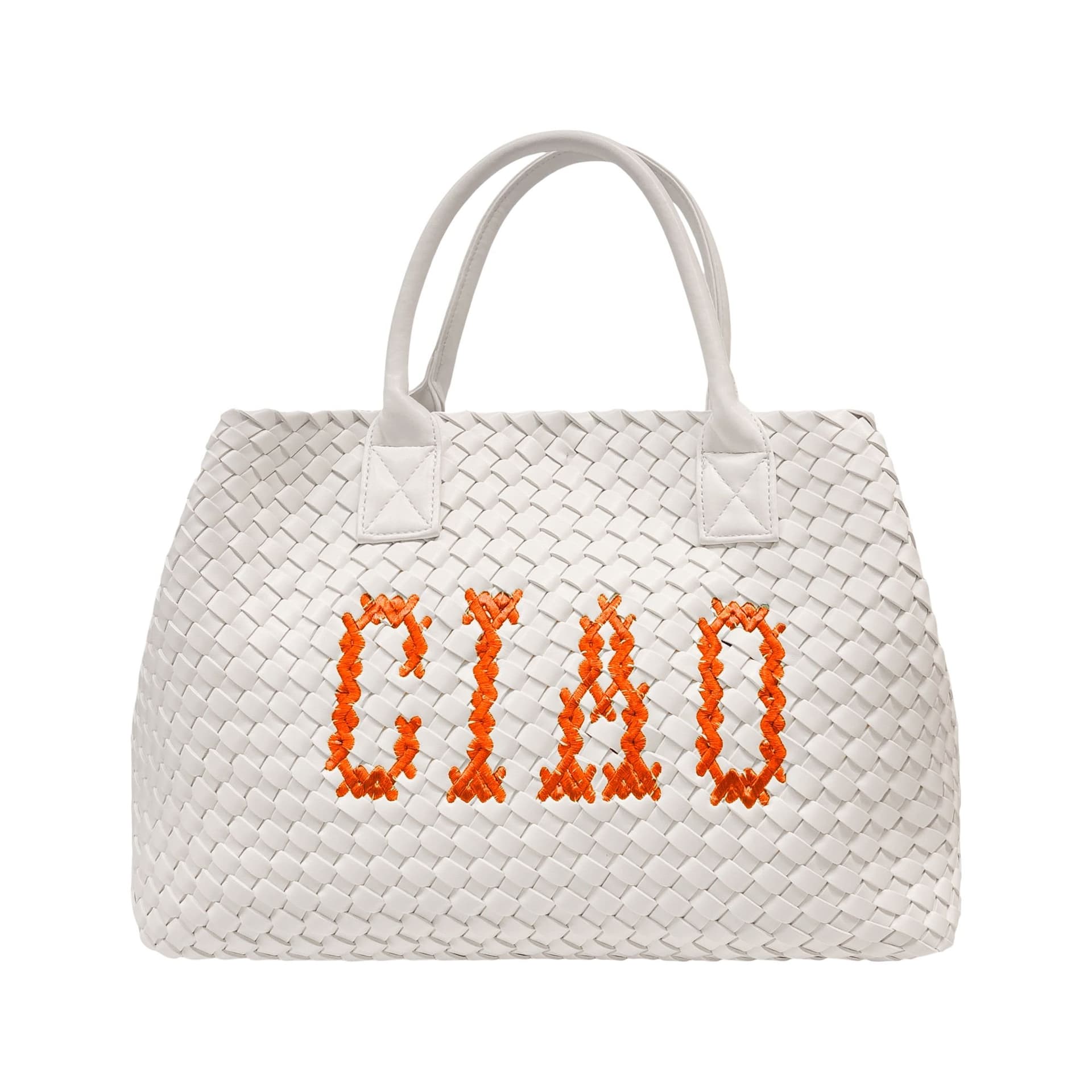 Lilly Loves Lilly Loves White Woven CIAO Orange Handbag
